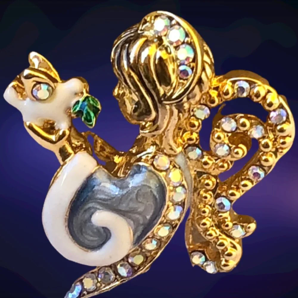 Christopher Radko Vintage Christmas Angel Brooch Blue Enamel Rhinestones Dove